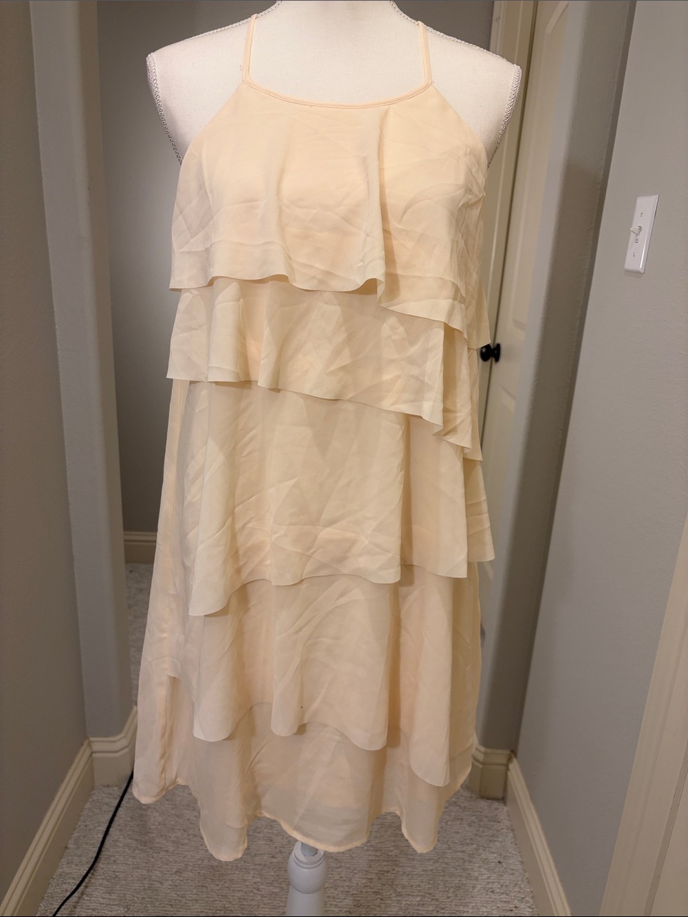 Ya Los Angeles Cream Tiered Ruffle Mini Dress